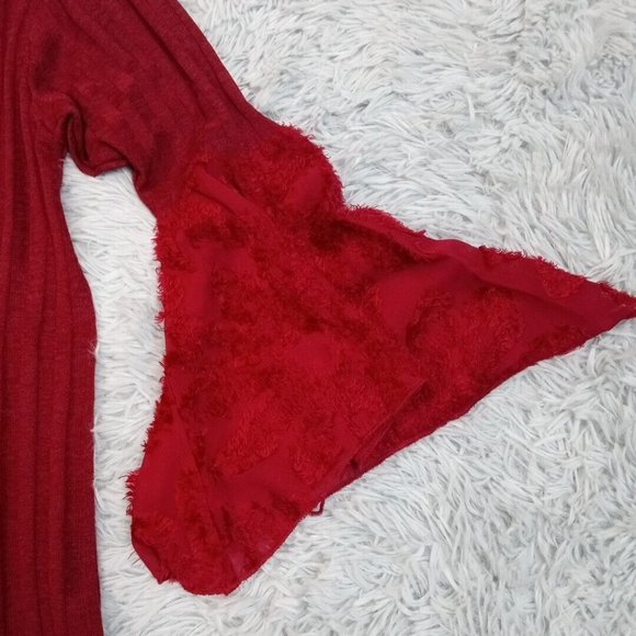 Bua Bua Womens Shirt Blouse Red Small Bell Sleeve Top Stretch Party Dance New‎ - Picture 4 of 11